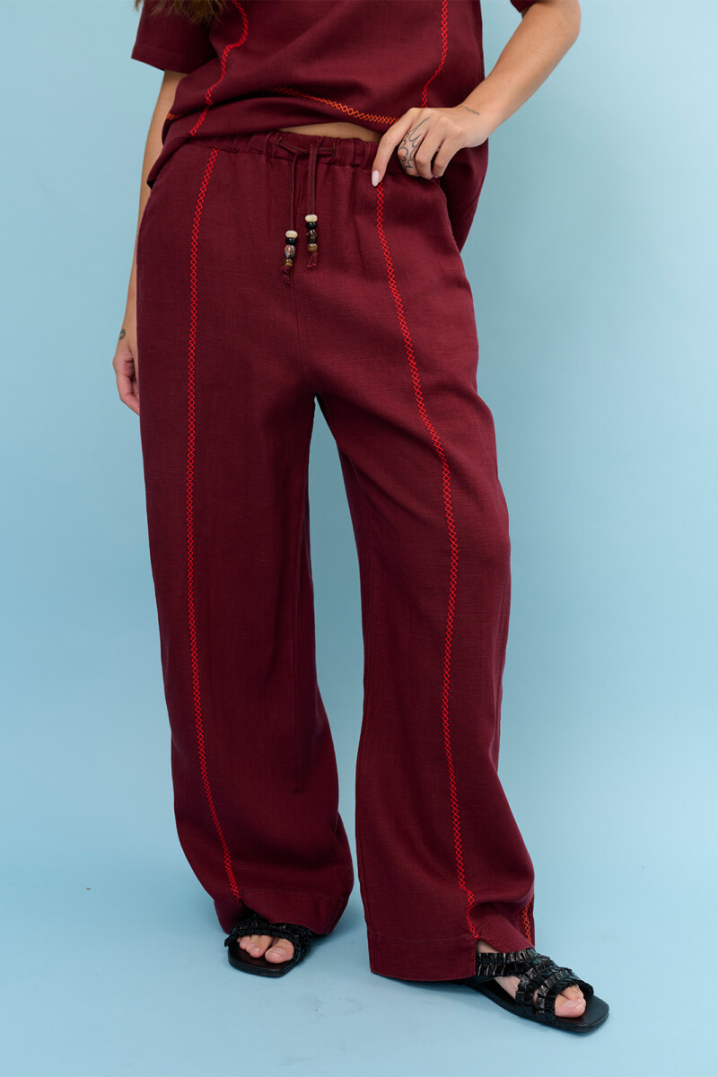 PANTALON LINO CRUZ BURDEOS