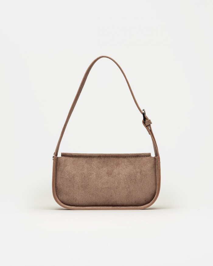Cartera al hombro Leaf en efecto cuero gamuza Taupe