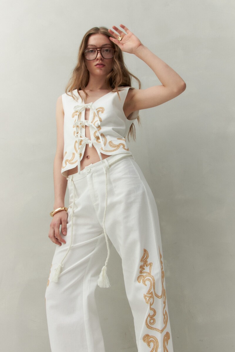 PANTALON BALIZAS BORDADO Crudo