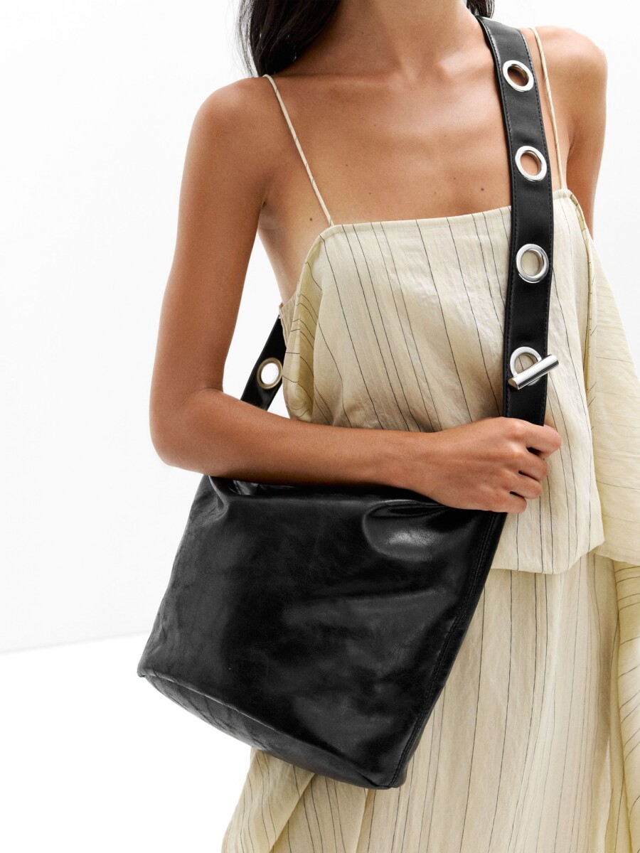 Bolso De Hombro Efecto Craquelado negro