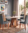 Juego De Comedor 4 Sillas + Mesa Tapa De Vidrio Celeste Gris Beige