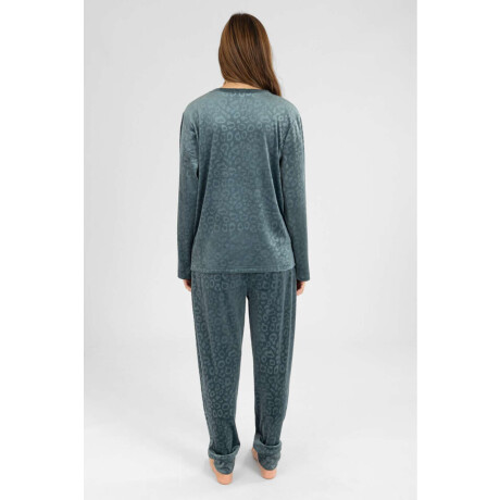 Pijama leopard fleece velour Verde petroleo