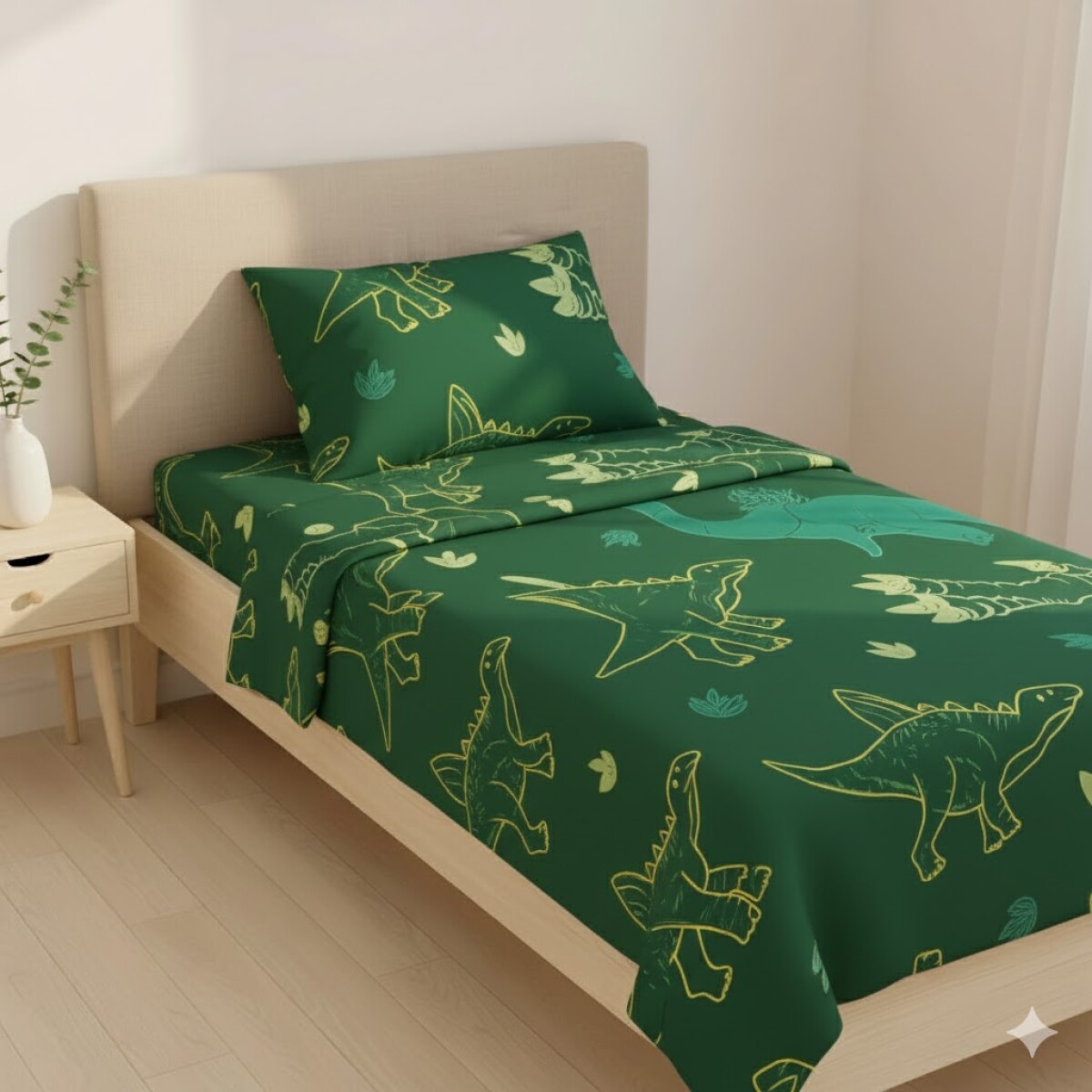 Juego De Sabanas 1 Plaza Toque Algodón Sommier Infantil Dinosaurio - T. Rex 