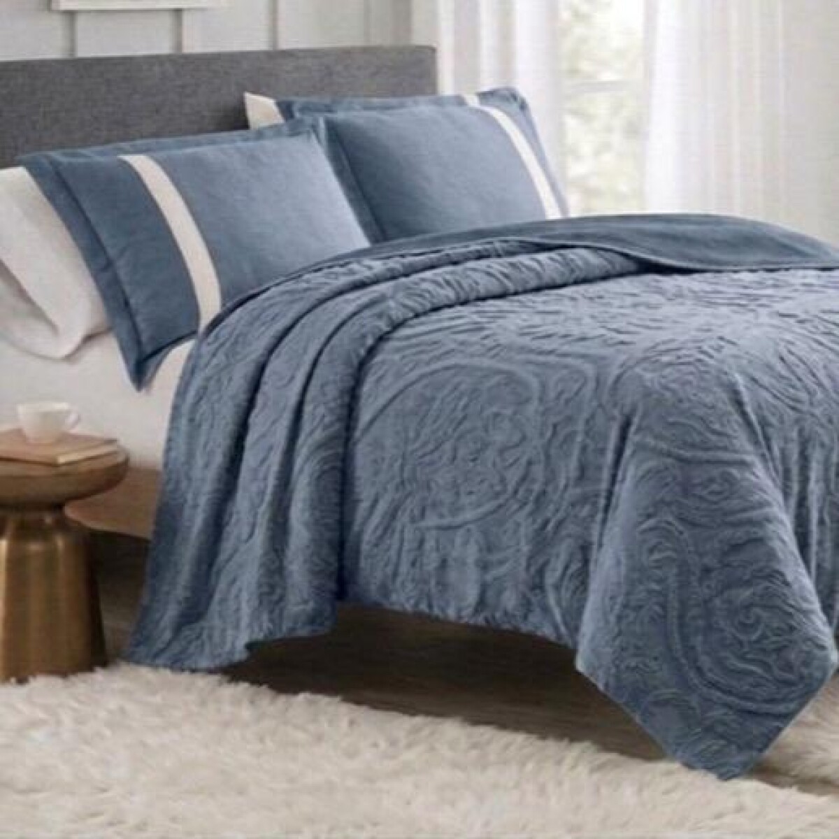 Manta Corderito 1 Plaza Frazada Polar Premium 160x240 Reversible Sherpa Cálida Suave Invierno - AZUL 