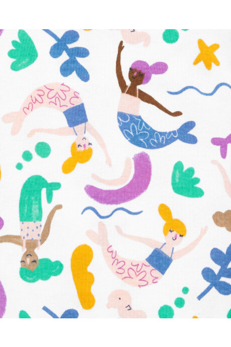 Pijama cuatro piezas de algodón dos remeras y dos shorts, diseños sirenas Sin color