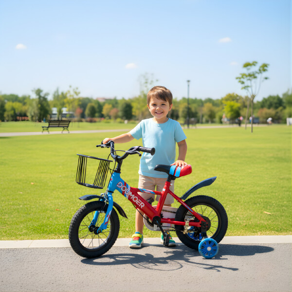 Bicicleta Infantil Doumoer R12 Canasto Rueditas Guardabarros Rojo 1