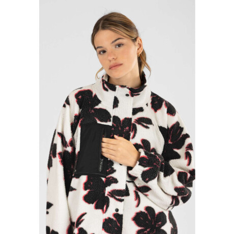 Campera black floral sherpa Marfil