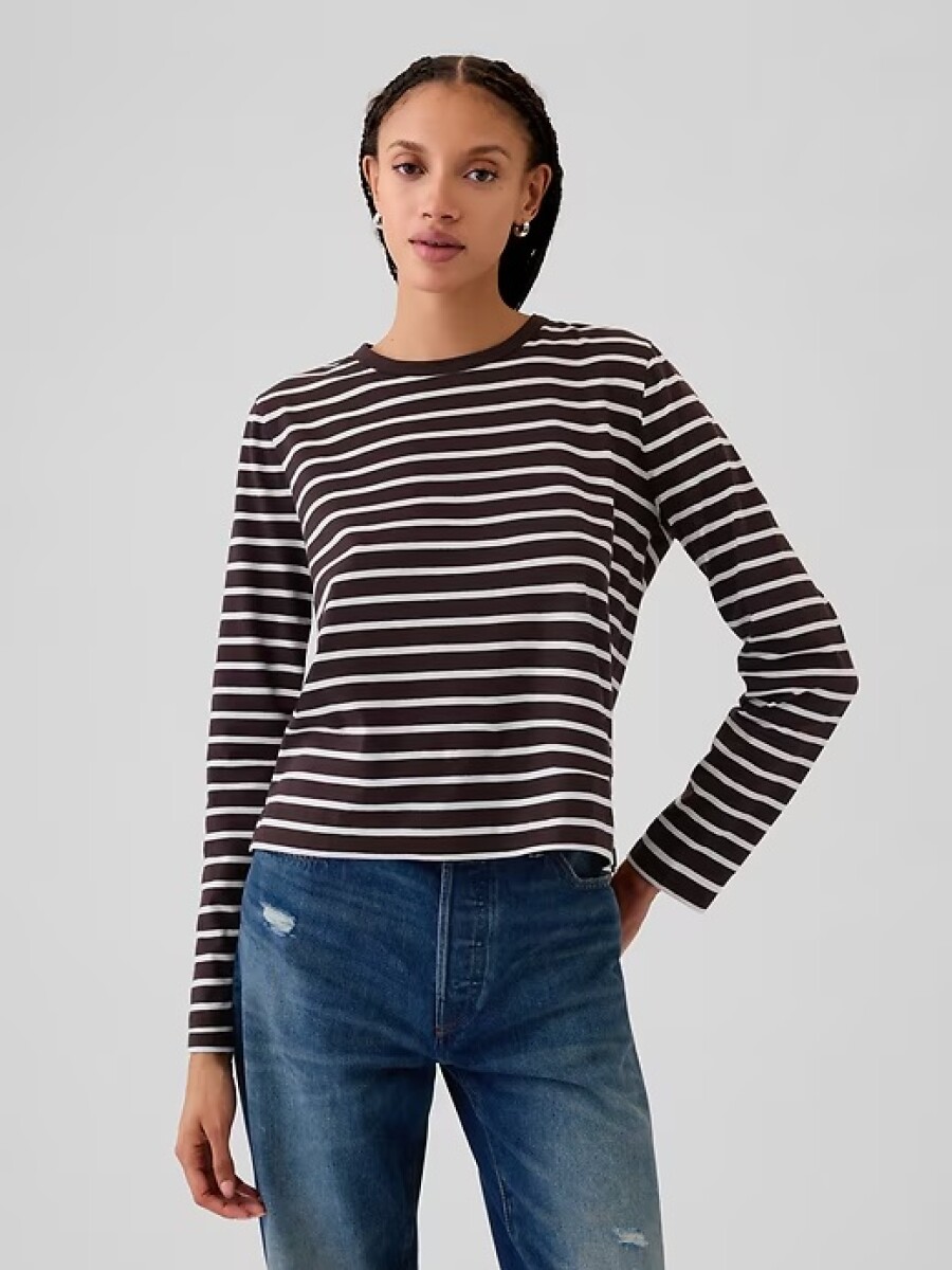 Remera Manga Larga Mujer - Brown Stripe 