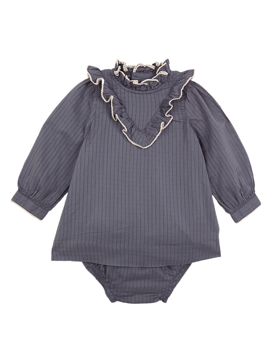 Vestido Con Contraste Azul Pato