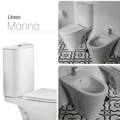 INODORO MOCHILA TAPA Y BIDET JUEGO DE LOZA MARINA BLANCO BLANCO