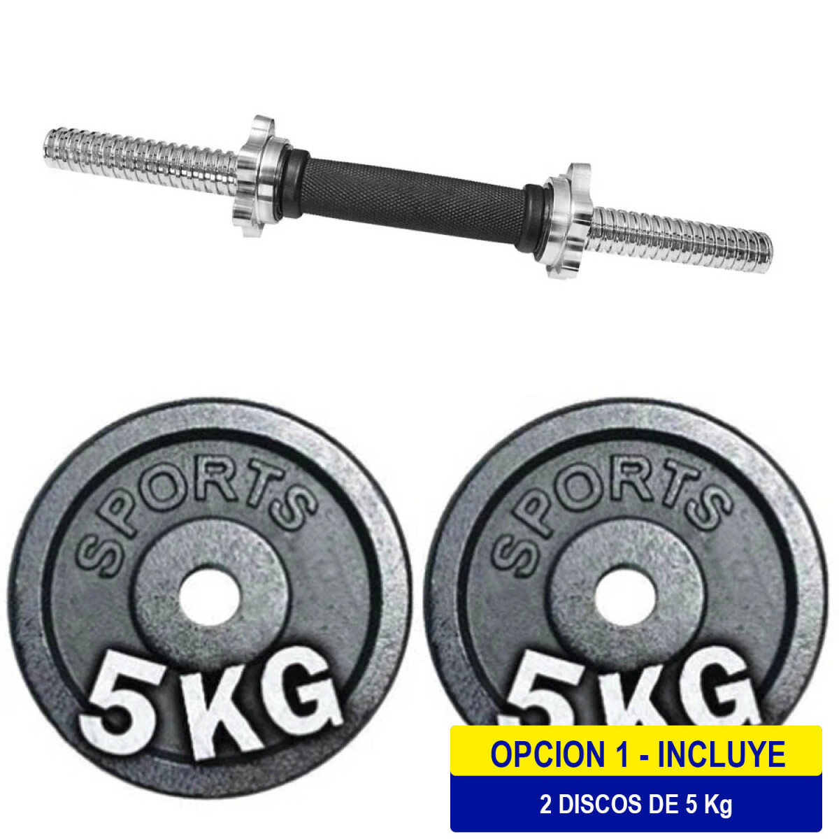 Set Mancuerna Maciza Cromada C/ Roscas + 10 Kg Pesas - Opcion 1 