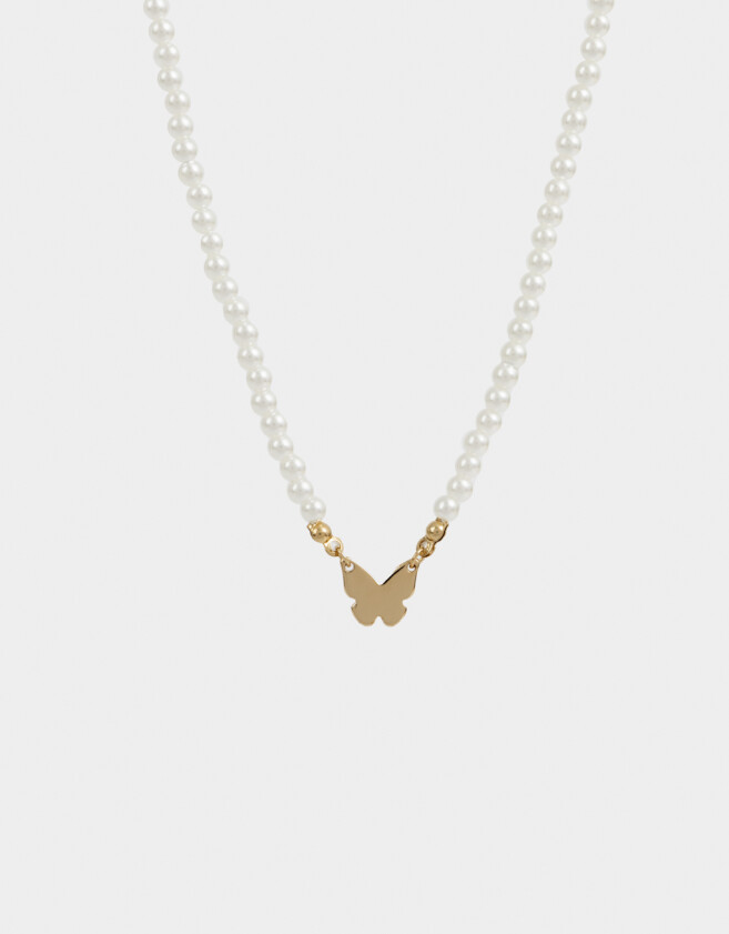 Collares Cortos Mariposa Choker De Perlas - Dorado
