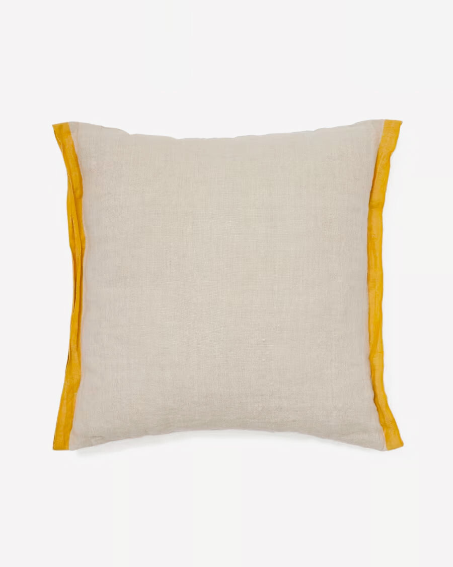 Almohadón Suerta 100% lino beige y mostaza 45 x 45 cm