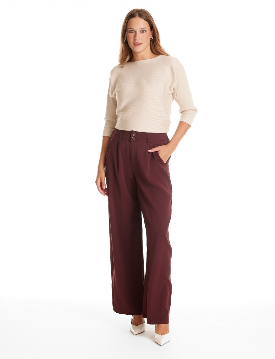 Palazzo Con Doble Botón & Cintura Elástica - Bordeaux 