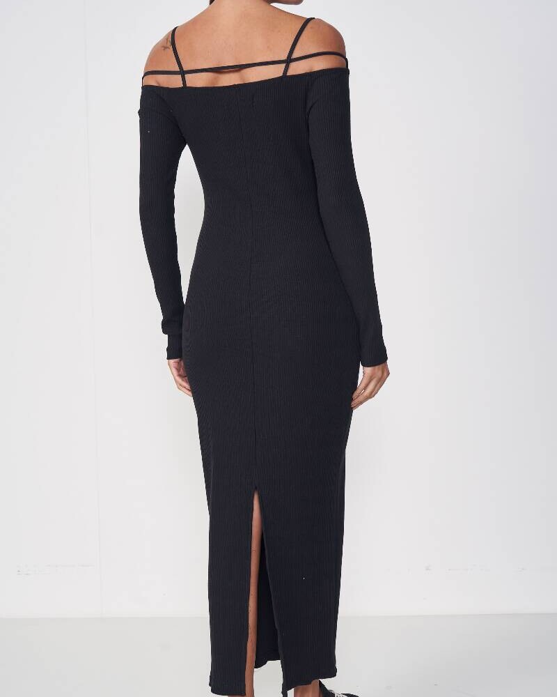 VESTIDO CANELADO Negro