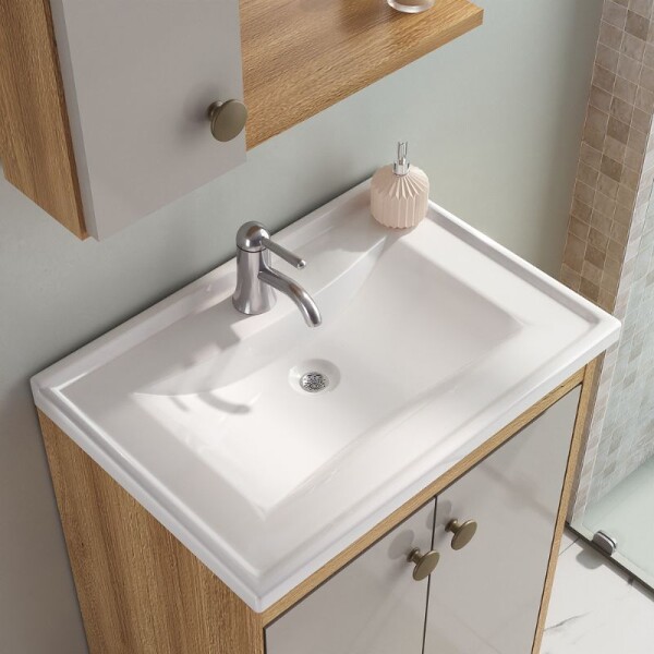 MUEBLE DE BAÑO 45 CM CON MESADA Y ESPEJO - MIEL/FUME MUEBLE DE BAÑO 45 CM CON MESADA Y ESPEJO - MIEL/FUME