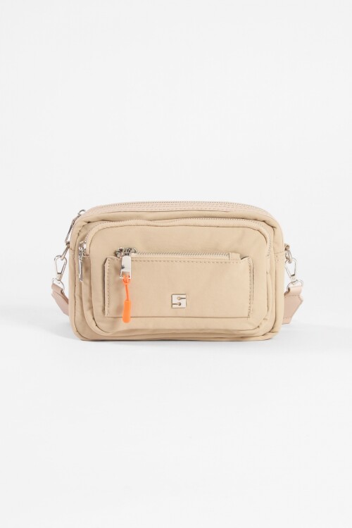 Bandolera bolsillos de tela beige