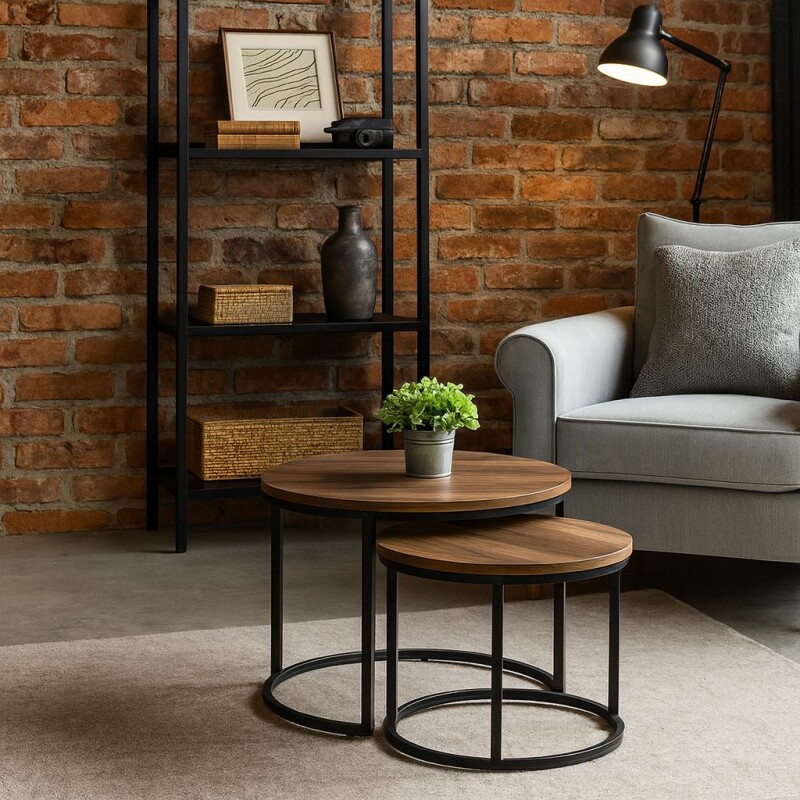 Set Mesas Ratonas en Madera y Metal Set Mesas Ratonas en Madera y Metal