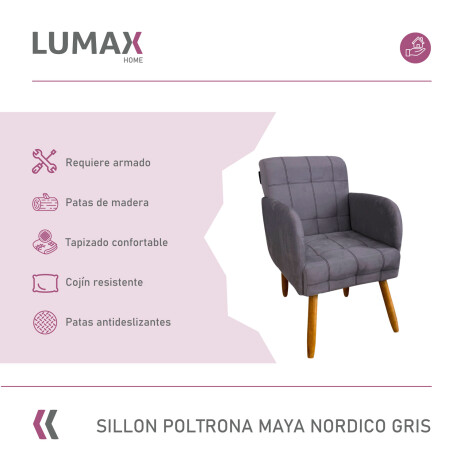 Pack x2 Sillón poltrona 1 cuerpo Lumax Maya nórdico de tela Gris