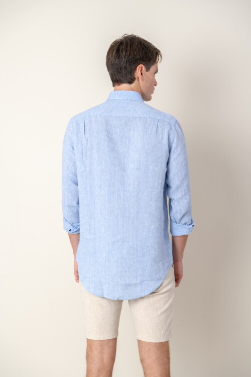 Camisa short collar lino Sky Blue