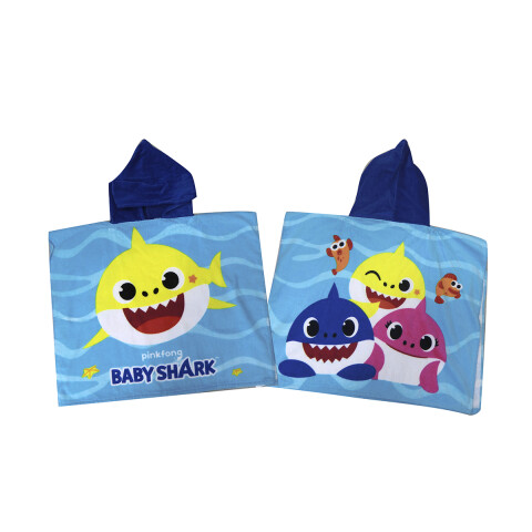 Bata Poncho Infantil Baby Shark 100% Algodón 60 x 60 cm CELESTE