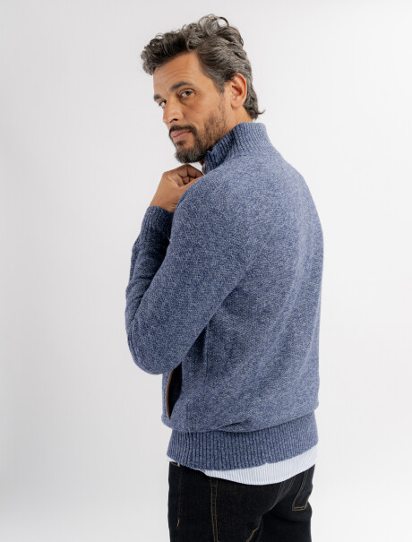 Campera tejida jaspeada azul