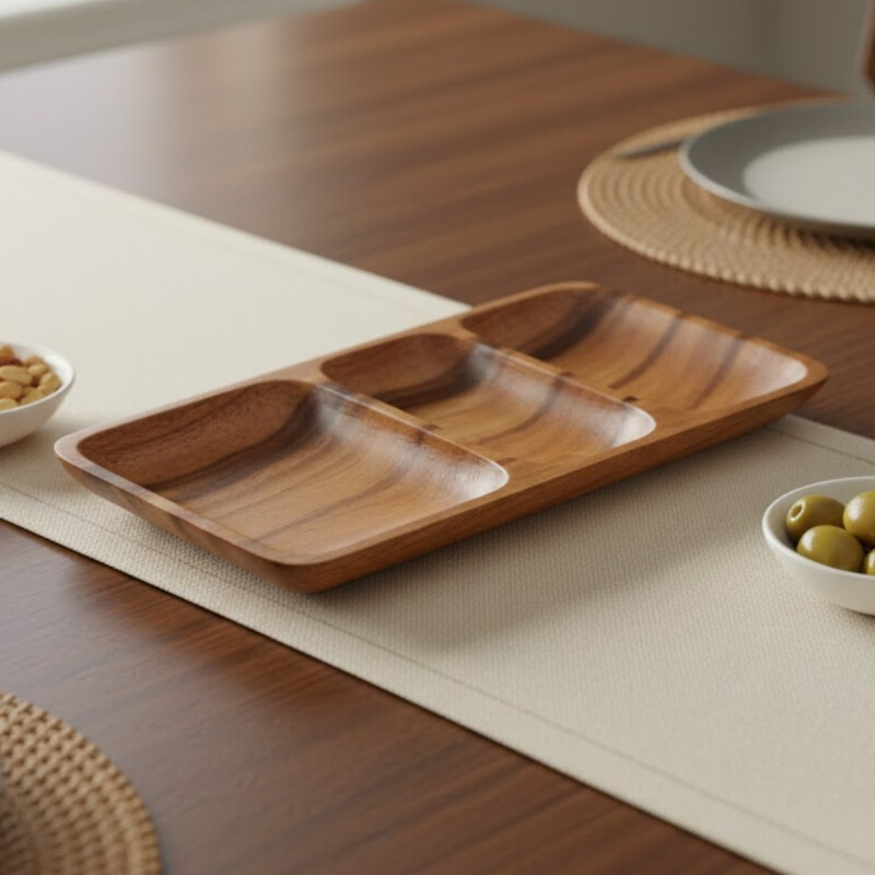 Copetinero rectangular de Madera 3 divisiones MARRON