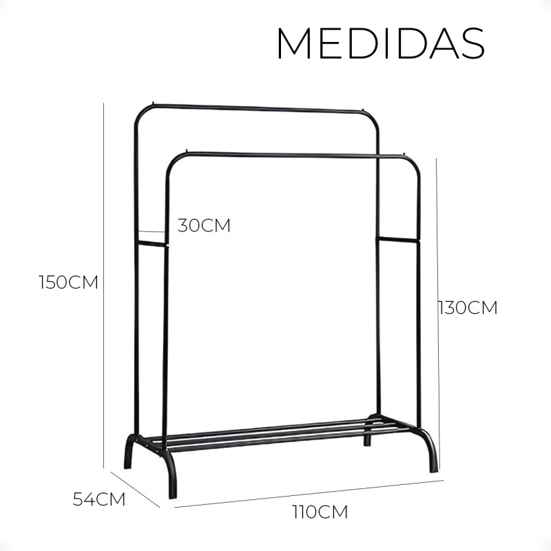 Perchero Doble De Metal Organizador De Ropa Negro