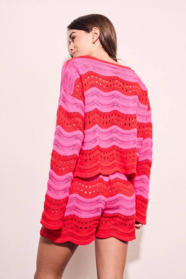 Sweater Textura Rayado Rojo