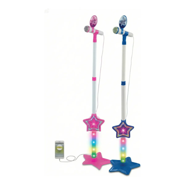 Micrófono karaoke con luces y conexión bluetooth. Rosa