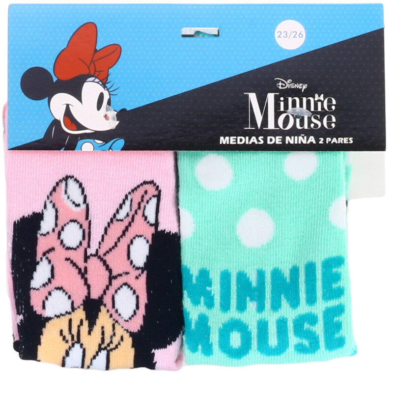 Medias Infantiles Disney x2 Minnie Rosa - Verde Agua