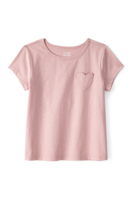 Remera de algodón, manga corta, rosada, bolsillo corazón Remera de algodón, manga corta, rosada, bolsillo corazón