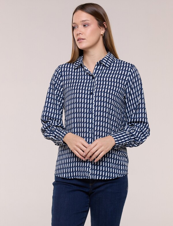 Camisa Estampa Geométrica AZUL/BLANCO