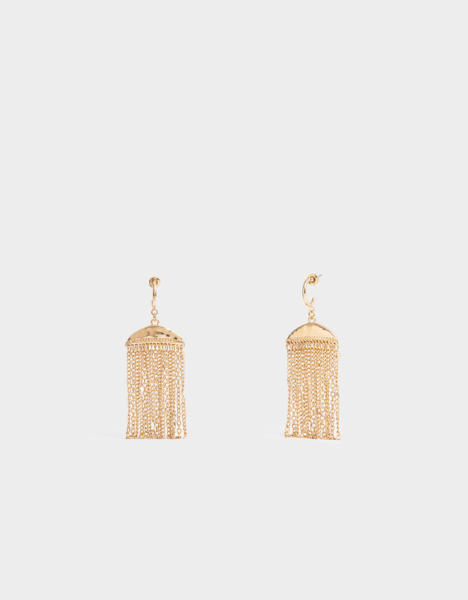 Aros Colgantes Largos Metal diferenciado Aro Largo Con Lluvia De Cadenas - Dorado