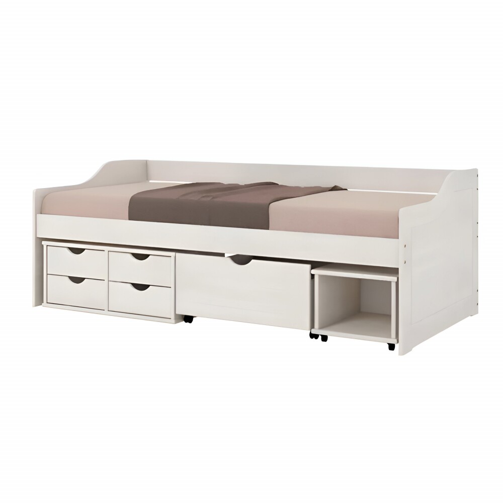 Cama Madera Maciza Con Cajones - 1 plaza - Linea floro Blanco