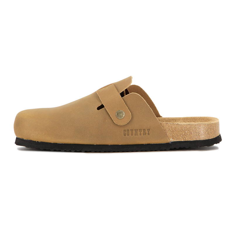 Country Zueco Cuero Hombre Una Tira C/ Hebilla - Camel Camel