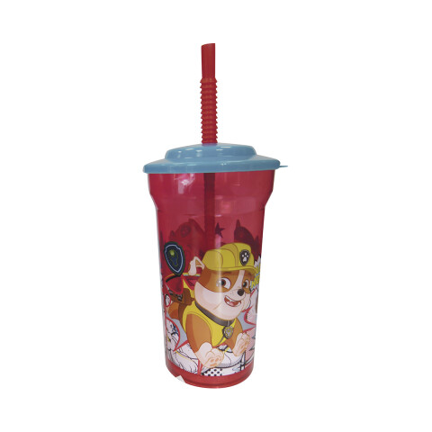 Vaso Plástico Alto con Pajita Paw Patrol 460 ml ROJO