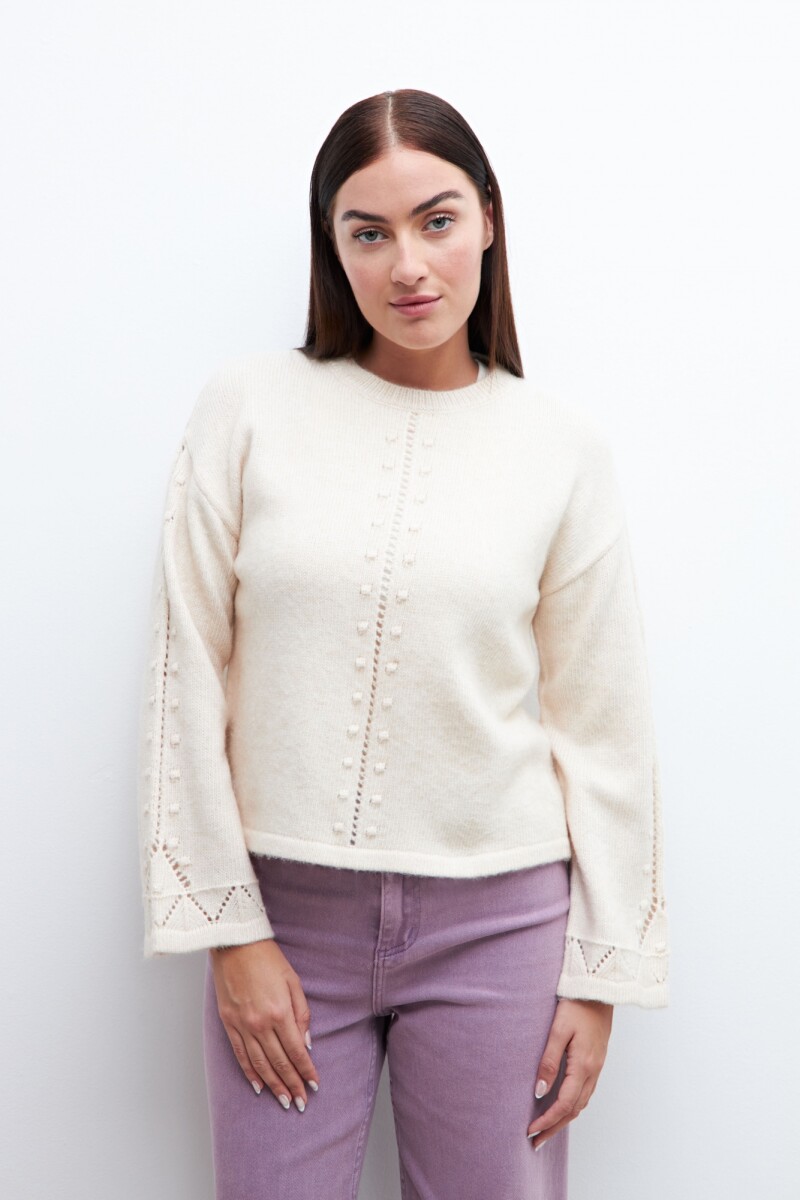 Sweater con detalle calado beige claro