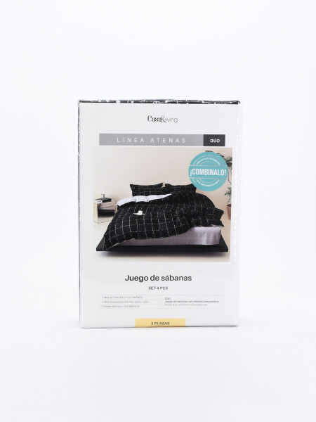 JUEGO DE SABANAS SOMMIER CUADROS 2 PLAZAS NEGRO