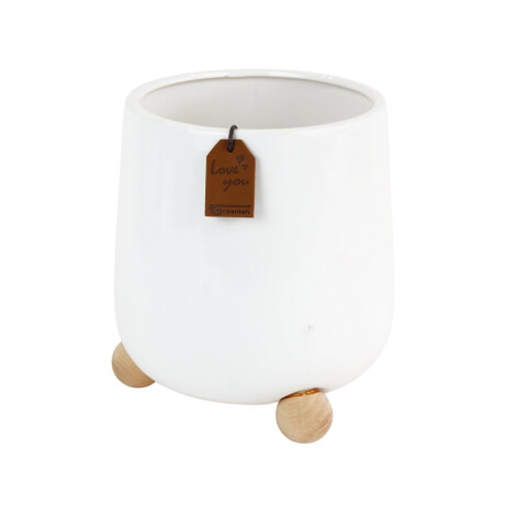 Maceta de ceramica blanca con 3 patas de madera Maceta de ceramica blanca con 3 patas de madera
