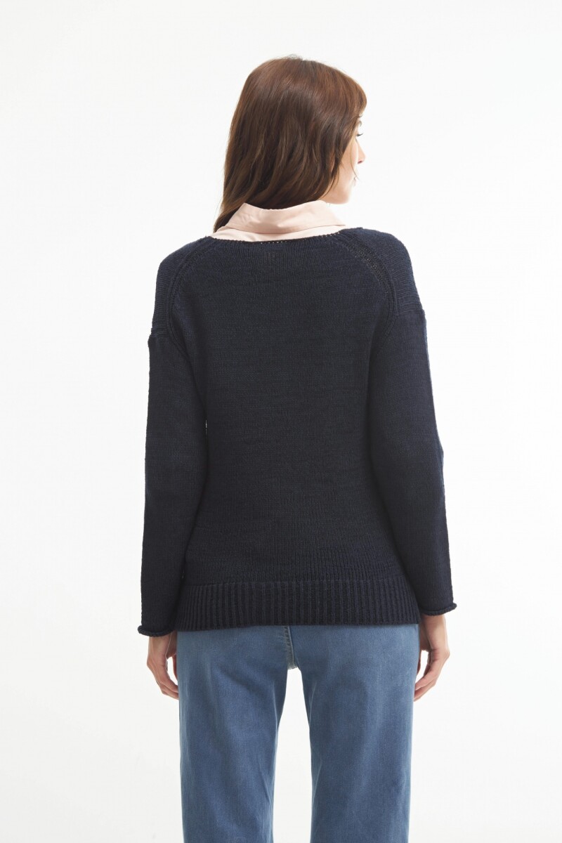 Sweater escote V azul marino