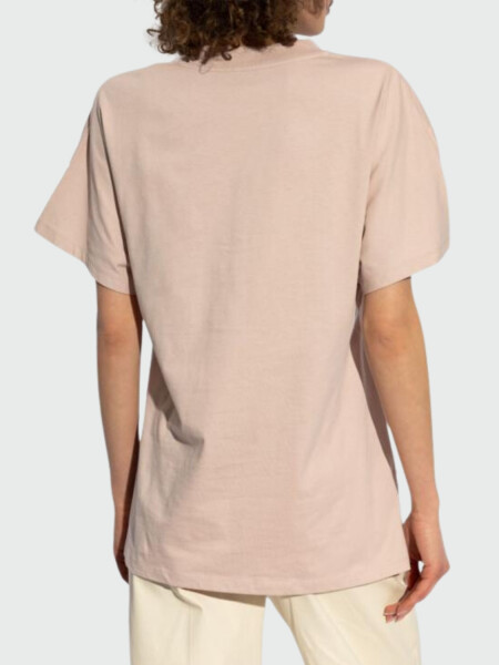 Moncler - Camiseta de Algodón con Logotipo en Cursiva Bordado Celeste