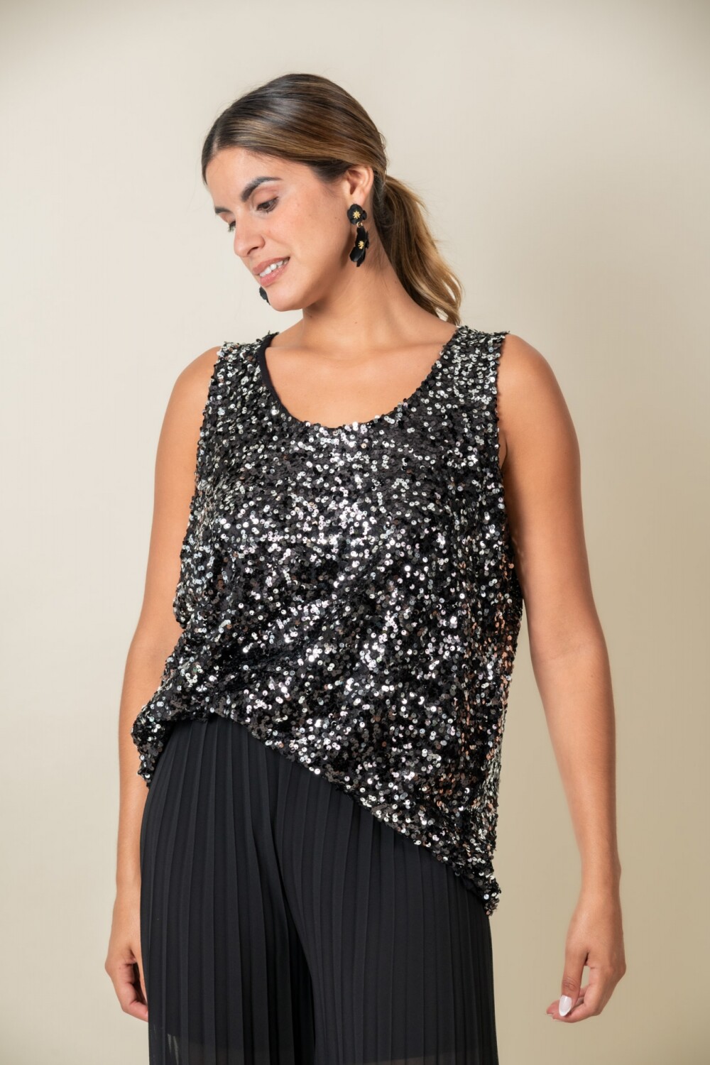 BLUSA NEROLI Negro y plata