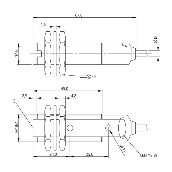 Sensor fotoeléctronico PNP NA+NC Ø18mm 24VDC BF0066