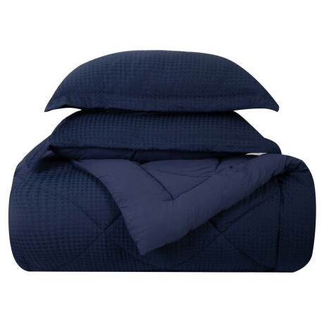 SET DE ACOLCHADO QUEEN POLIESTER AZUL GOFRE MARINO