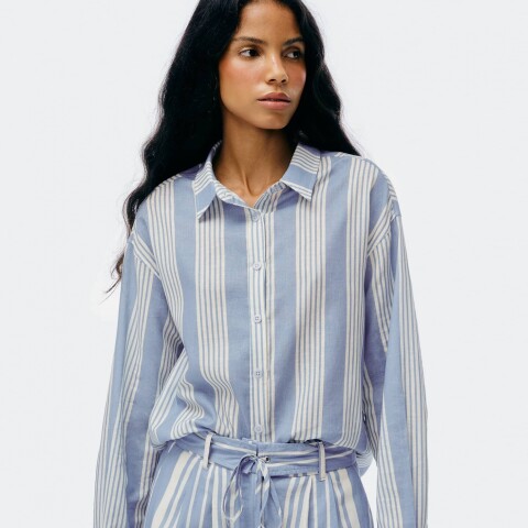 CAMISA ML FEM CELESTE A RAYAS