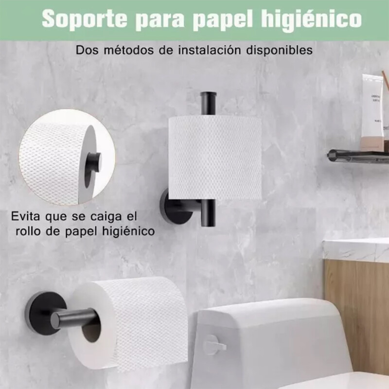 Conjunto de accesorios para baño 6 piezas en metal NEGRO