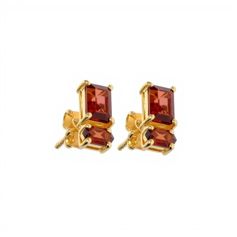 Caravanas Alina-Plata rodinada con micra de oro 18k- Piedra Granate-CA2024 conpiedra