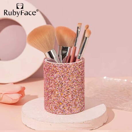 Set de 5 Brochas Maquillaje con Recipiente Porta Pinceles Rosado