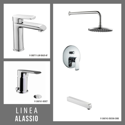 Juego Completo De Griferia De Baño Lavatorio Bajo Y Ducha De Empotrar Alassio Aqualia CROMO